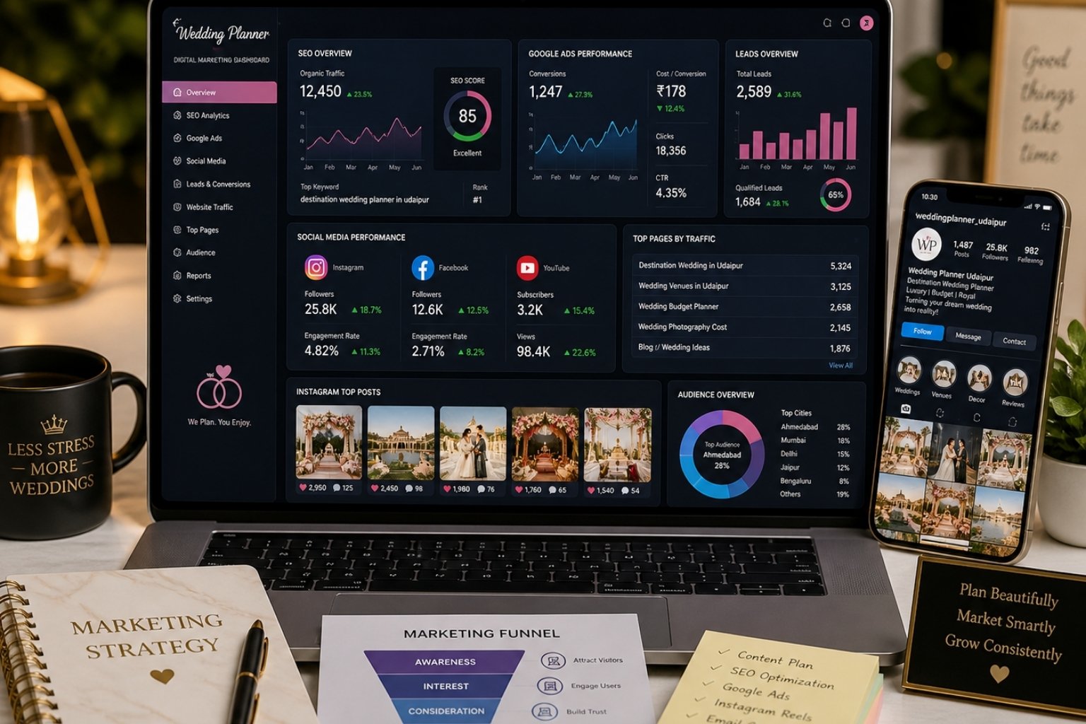 Digital marketing dashboard for wedding planners in Udaipur